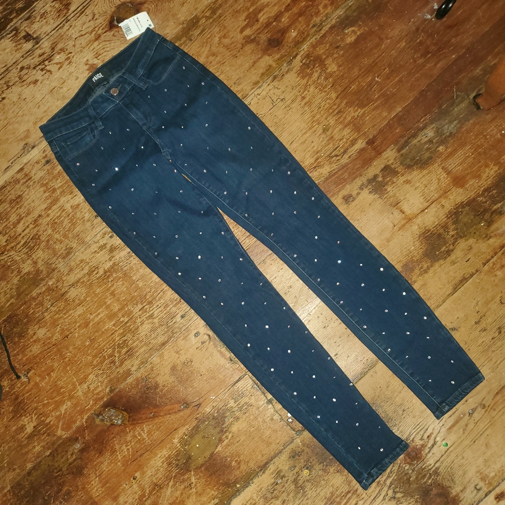 Paige Verdugo Ultra Skinny Crystal Embellished Skinny Jeans Indigo Krystal